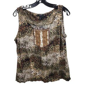 Alfani Womens Y2K Tank Top Size Large Petite Brown Black Animal Print Sequined